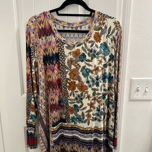 Johnny Was Betzy Favorite Floral  Top Long Sleevy Flowy Tee Shirt 1X